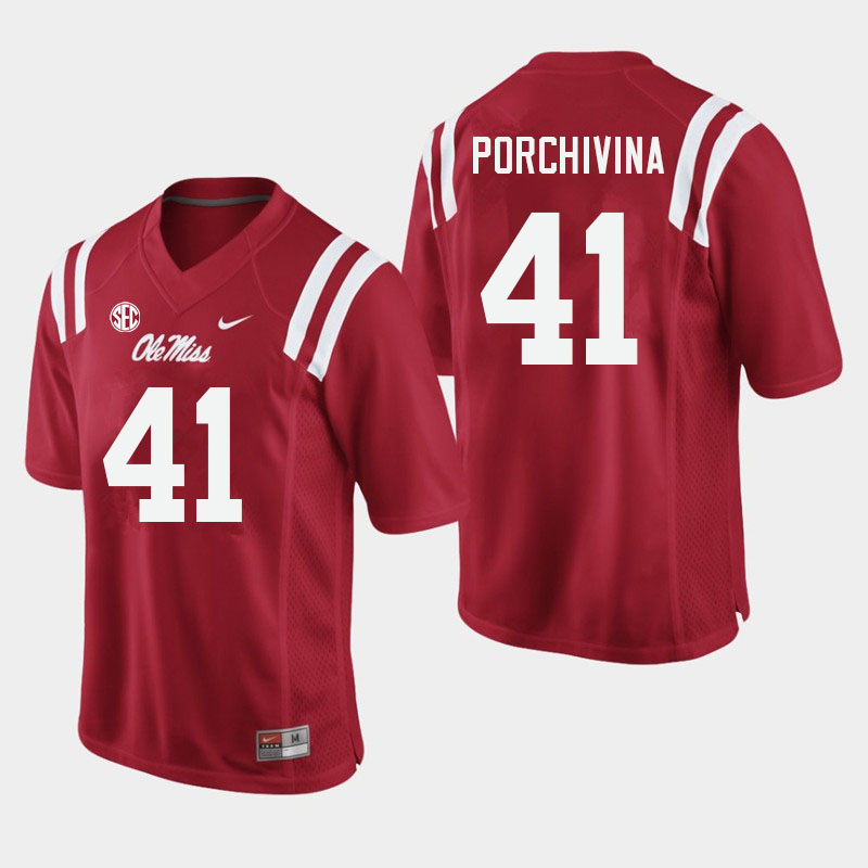 Men #41 John Porchivina Ole Miss Rebels College Football Jerseys Sale-Red